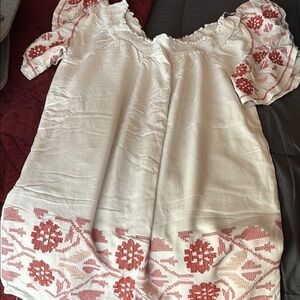 Embroidered White and Red Women's Top